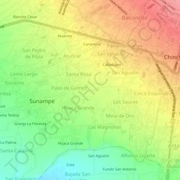 Mapa topográfico Guayabo, altitud, relieve