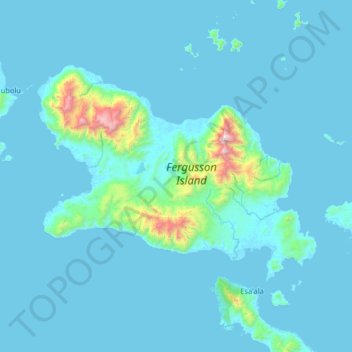 Mapa topográfico Isla Fergusson, altitud, relieve