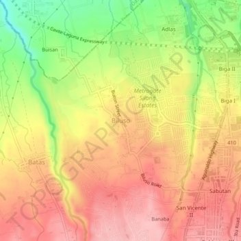 Mapa topográfico Biluso, altitud, relieve