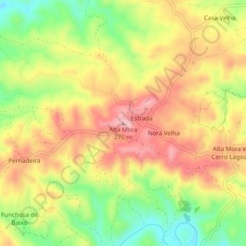 Mapa topográfico Alta Mora, altitud, relieve