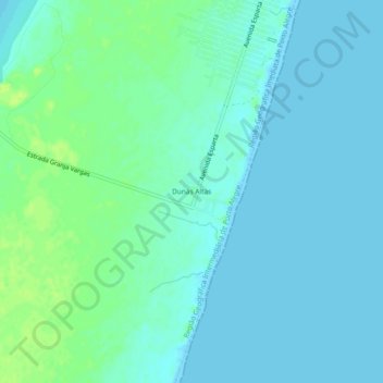 Mapa topográfico Dunas Altas, altitud, relieve