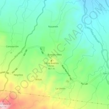 Mapa topográfico Buenos Aires, altitud, relieve