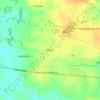 Mapa topográfico Praca, altitud, relieve