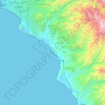 Mapa topográfico Punta Hermosa, altitud, relieve