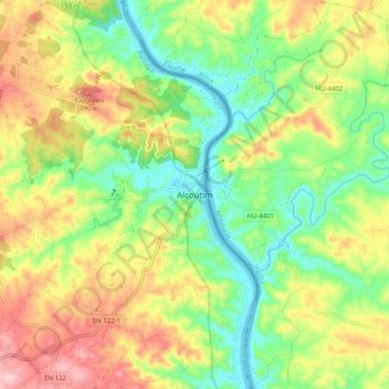 Mapa topográfico Alcoutim, altitud, relieve