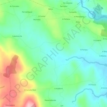 Mapa topográfico Belesar, altitud, relieve