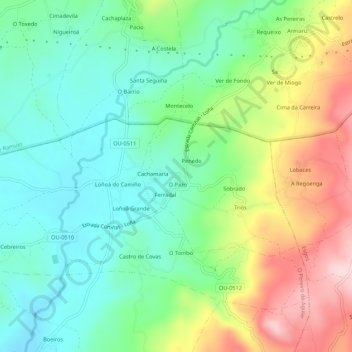 Mapa topográfico Malobrigo, altitud, relieve