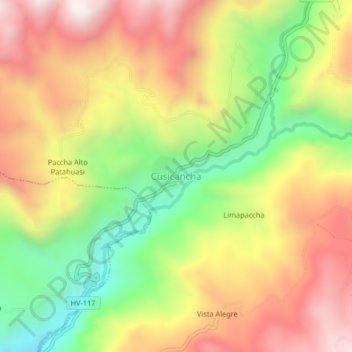 Mapa topográfico Cusicancha, altitud, relieve