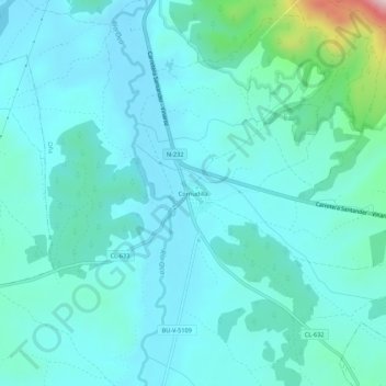 Mapa topográfico Cornudilla, altitud, relieve