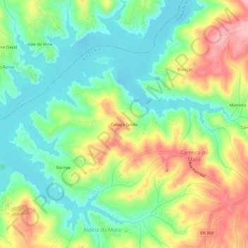 Mapa topográfico Cabeça Gorda, altitud, relieve