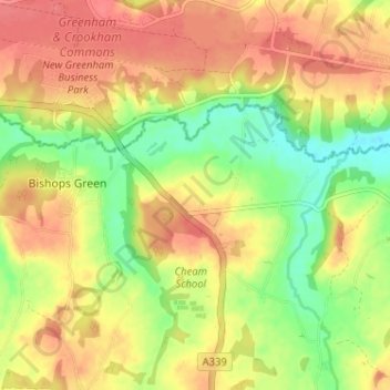 Mapa topográfico Headley, altitud, relieve