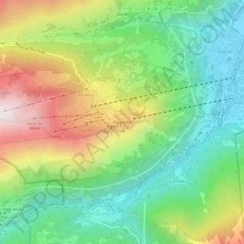 Mapa topográfico Pla d'Adet, altitud, relieve