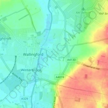 Mapa topográfico Crowmarsh Gifford, altitud, relieve