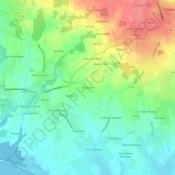 Mapa topográfico Mespiolet, altitud, relieve