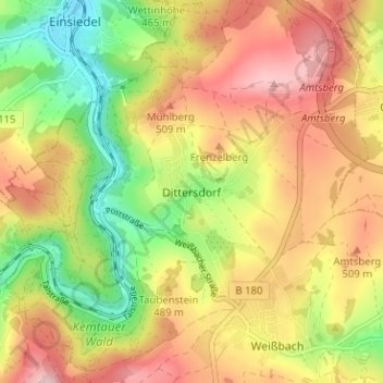Mapa topográfico Dittersdorf, altitud, relieve