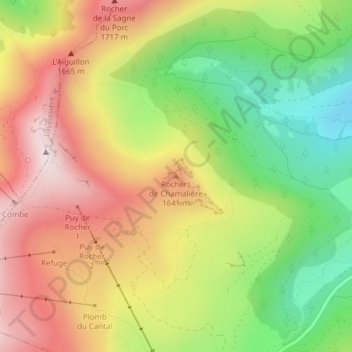 Mapa topográfico Rochers de Chamalière, altitud, relieve