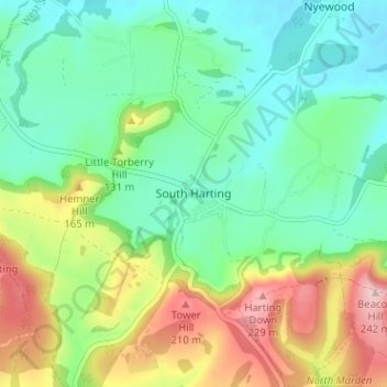 Mapa topográfico South Harting, altitud, relieve