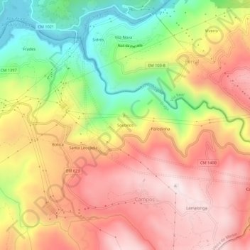 Mapa topográfico Soutelos, altitud, relieve