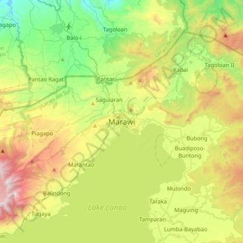 Mapa topográfico Marawi, altitud, relieve