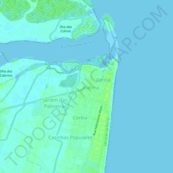 Mapa topográfico Atafona, altitud, relieve