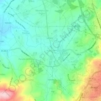 Mapa topográfico Frossos, altitud, relieve
