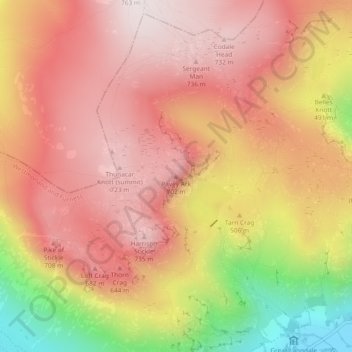 Mapa topográfico Pavey Ark, altitud, relieve