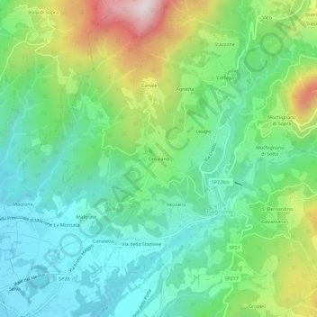 Mapa topográfico Orturano, altitud, relieve