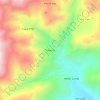 Mapa topográfico Paragueda, altitud, relieve