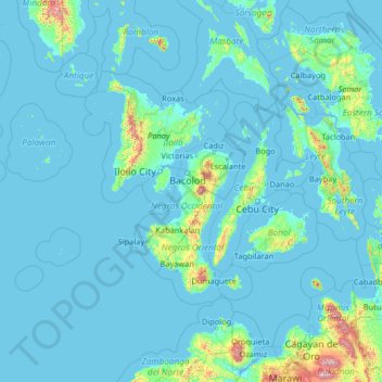Mapa topográfico Negros Occidental, altitud, relieve