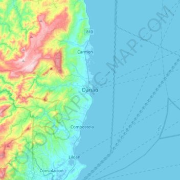 Mapa topográfico Danao, altitud, relieve