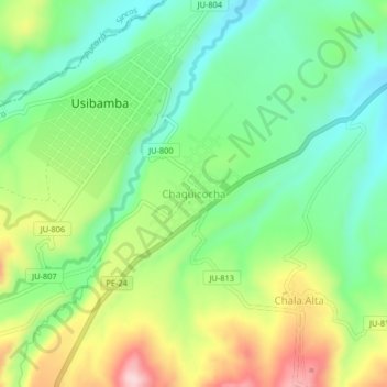 Mapa topográfico Chaquicocha, altitud, relieve