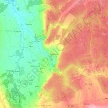 Mapa topográfico Pena Seca, altitud, relieve