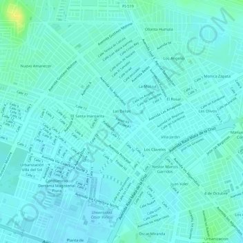 Mapa topográfico Qf, altitud, relieve