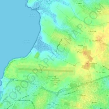 Mapa topográfico Le Bas Pampin, altitud, relieve