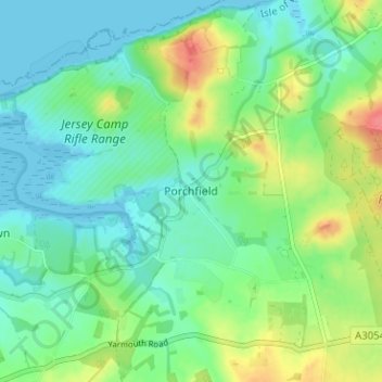 Mapa topográfico Porchfield, altitud, relieve