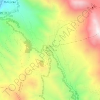 Mapa topográfico Ranraccasa, altitud, relieve