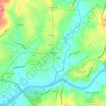 Mapa topográfico Sampaio, altitud, relieve