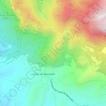 Mapa topográfico Marcuello, altitud, relieve