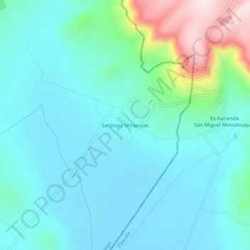 Mapa topográfico Santiago Tetlapayac, altitud, relieve