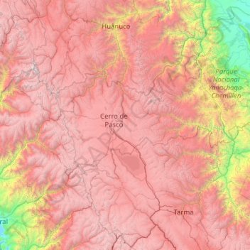 Mapa topográfico Provincia de Pasco, altitud, relieve