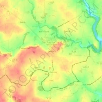 Mapa topográfico L'Aumône, altitud, relieve