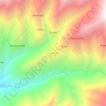 Mapa topográfico Huacho, altitud, relieve