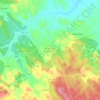 Mapa topográfico São Miguel do Pinheiro, altitud, relieve
