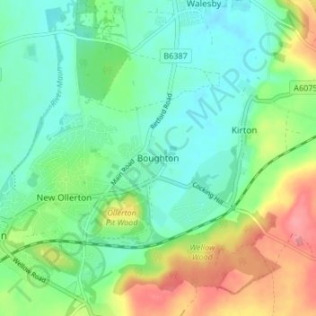 Mapa topográfico Boughton, altitud, relieve