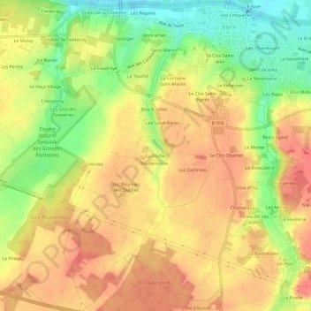 Mapa topográfico La Roche, altitud, relieve
