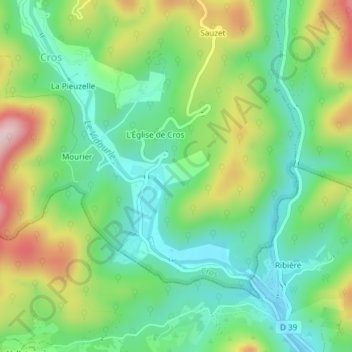 Mapa topográfico Cévenne, altitud, relieve