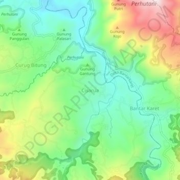 Mapa topográfico Cisarua, altitud, relieve