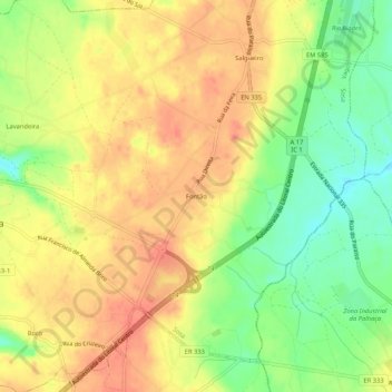 Mapa topográfico Fontão, altitud, relieve