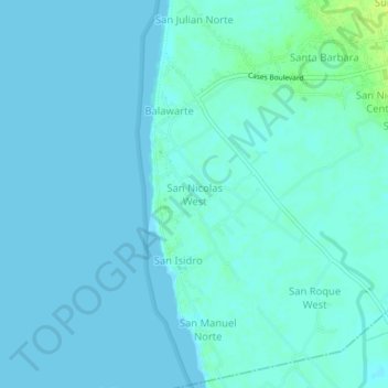 Mapa topográfico San Nicolas West, altitud, relieve