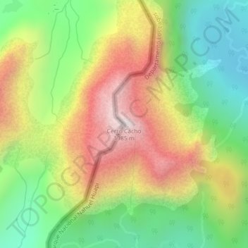 Mapa topográfico Cerro Cacho, altitud, relieve